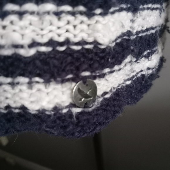 Eddie Bauer pullover hooded kangaroo pocket cotton sweater navy white stripe szL - Picture 4 of 4